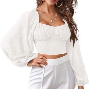 Square Neck Puff Balloon Long Sleeve Crop Top